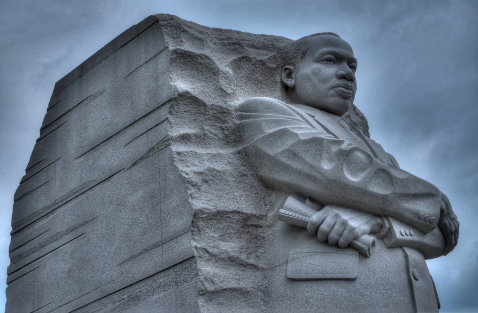 A determined Martin Luther King, Jr. stares forward into the future at the newly dedicated MLK Memorial on Washington's National Mall. Fusion of three exposures of ( ), all f/5.6, ISO 100, 48mm.