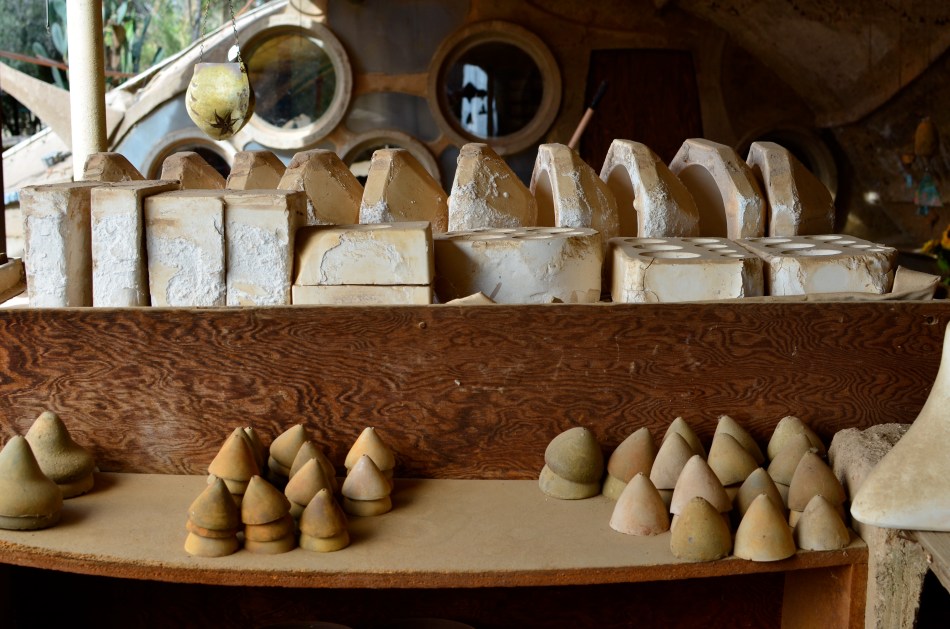 Clay pre-firings and molds for bronze bells at Paulo Soleri's Cosanti studios in Paradise Valley, Arizona. 1/20 sec., f/5.6, ISO 100, 35mm.