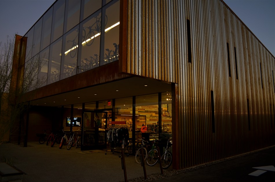 This bike shop took on drastically different qualities as the sun set. 1/40 sec., f/3.5, ISO 100, 18mm.