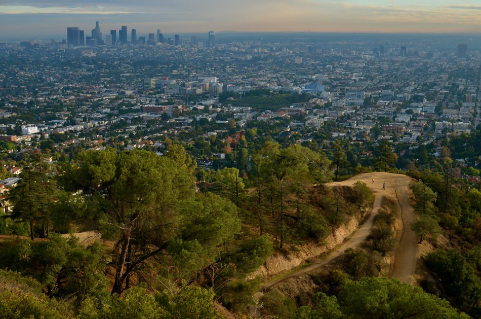 As seen from Griffith Observatory: park running paths and a smog-shrouded L.A.: 1/320 sec., f/5.6, ISO 100, 35mm.