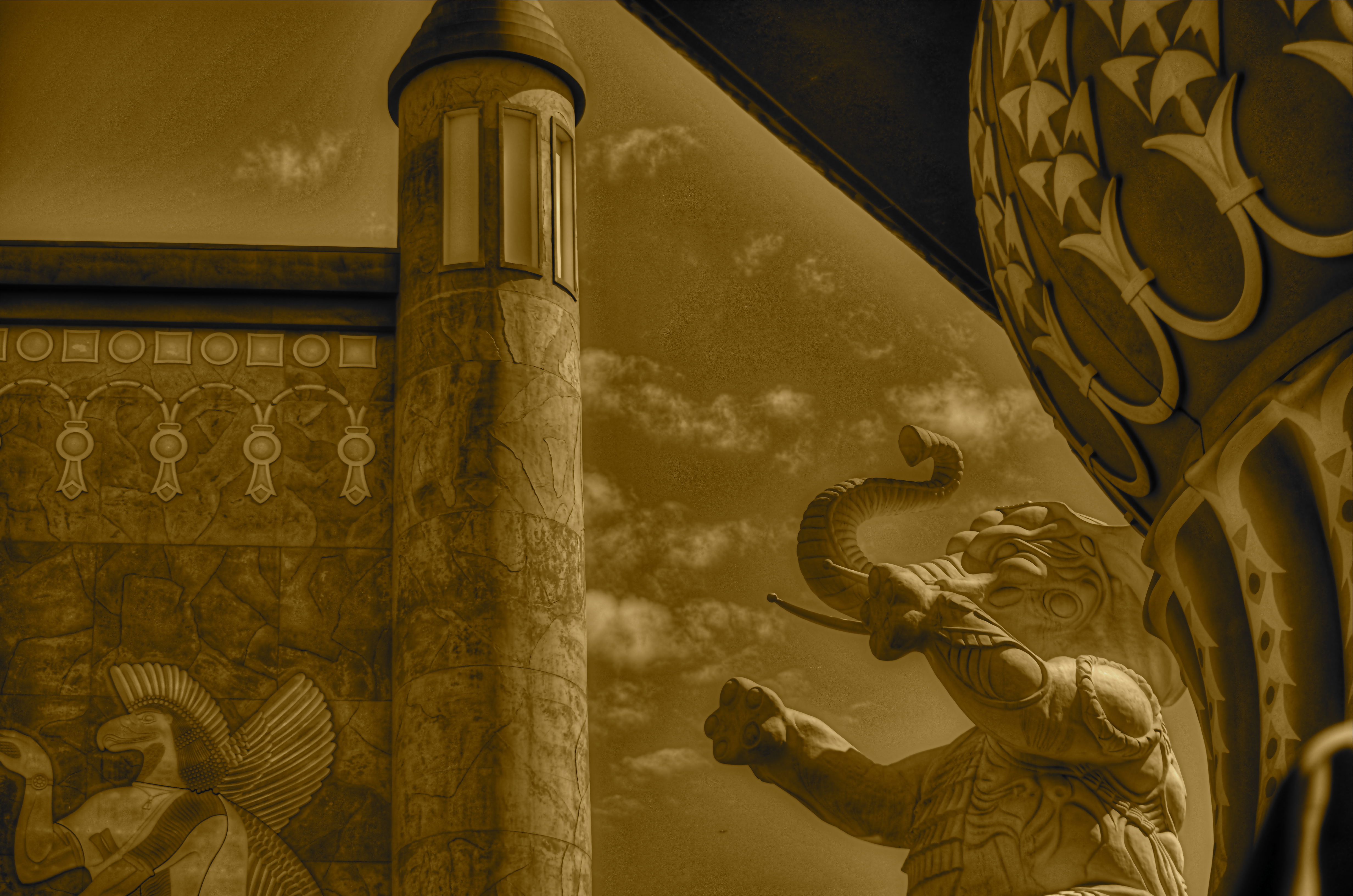 A retail mall in Hollywood, doubling as a tribute to D.W. Griffith's Intolerance.