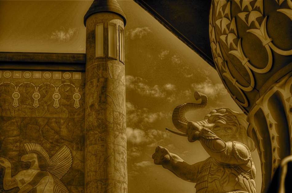 A retail mall in Hollywood, doubling as a tribute to D.W. Griffith's Intolerance.