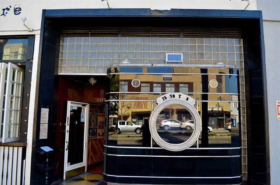 The remaining facade from Los Angeles' historic Darkroom camera shop at 5370 Wilshire Boulevard.