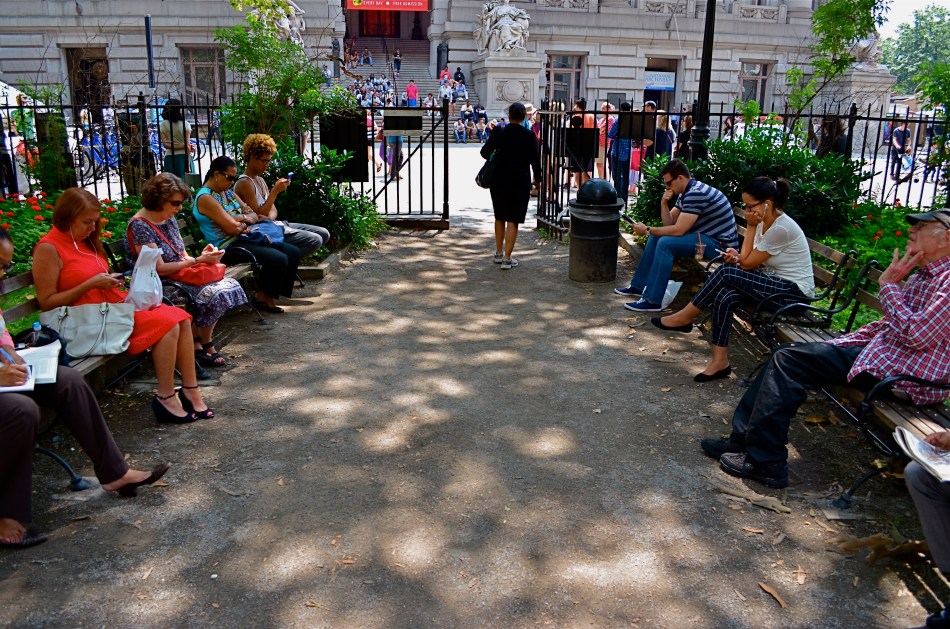 This street shot from a park in lower Manhattan is not ready for prime time, but it might get there with creative cropping. 
