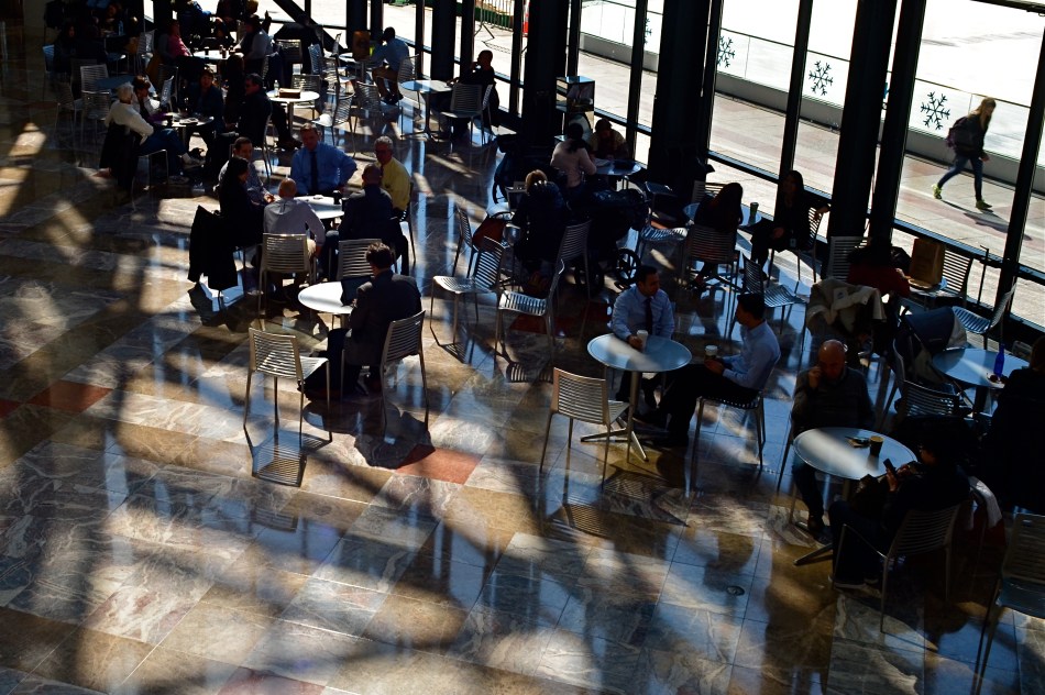 Everyone is visible, yet no one is known. Faceless crowds as props in a composition. 