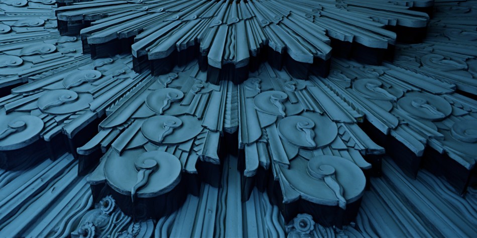 Molder plaster designs line the underside of the marquee at Los Angeles' Deco masterpiece, The Wiltern Theatre.